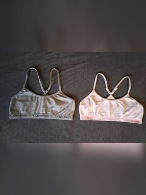 Calvin Klein Girls Sports Bra Bundle Size 6/6X Training Bras 2pk Gray Pink